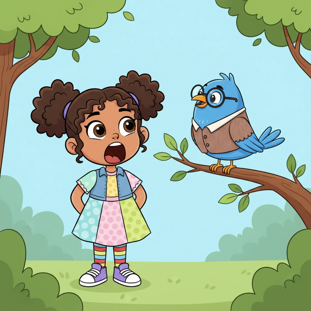 The bird tilted its head, and to Sophia's utter amazement, it spoke! In a clear, professorial voice, it introduced itself as Dopel, a professor from a world far beyond her wildest imagination. Sophia's jaw dropped, her eyes wide with wonder.