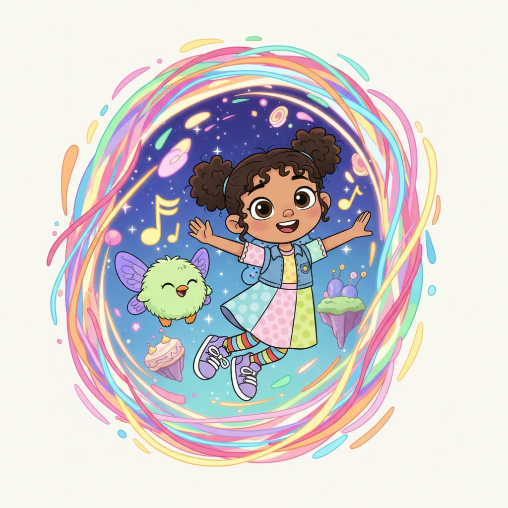 With a joyful chirp from Dopel, Sophia found herself enveloped in a dazzling swirl of bright, swirling colors. A magical portal shimmered around them, pulling them gently into a breathtaking, unknown dimension. Her heart soared with excitement and a touch of delightful giddiness.