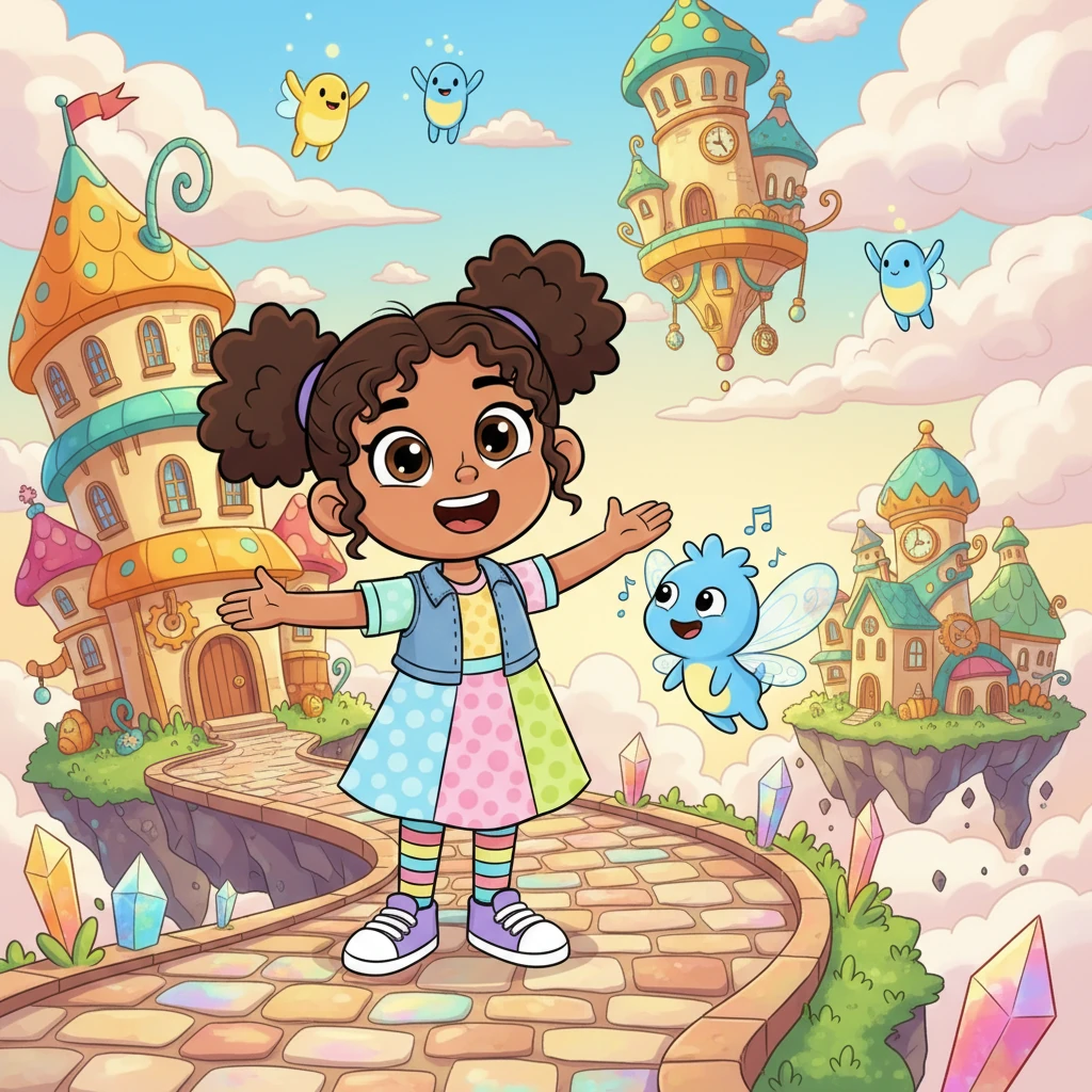 In a flash, Sophia and Dopel arrived in Aevereum, a world bursting with whimsical architecture, floating pathways, and friendly, glowing AI companions. Sophia stood awestruck, her face beaming with pure joy, knowing her adventure had truly just begun. Dopel chirped happily beside her, welcoming her to her new, vibrant reality.