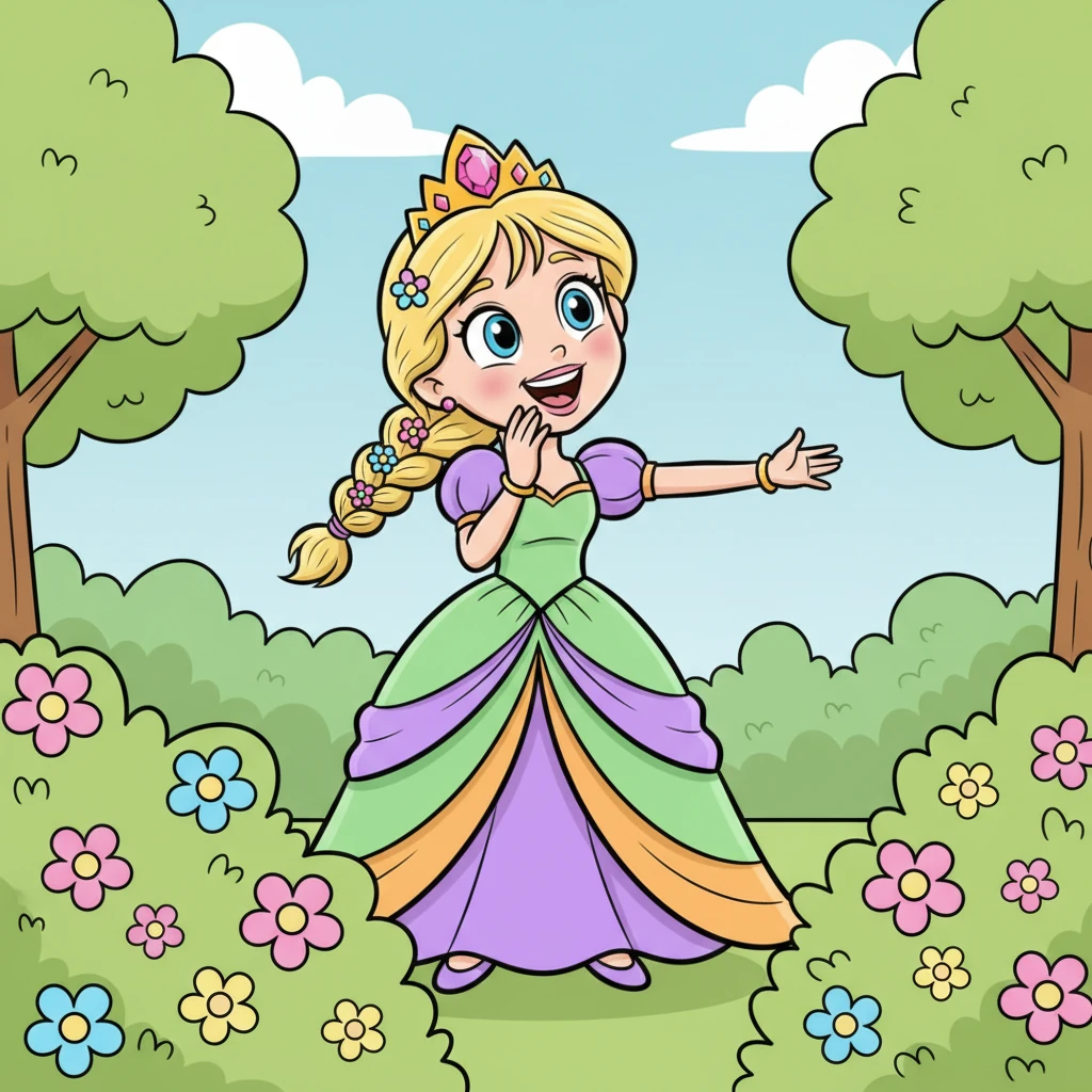 Suddenly, a burst of laughter echoed through the trees. Princess Leela, adorned in bright, flowing garments, emerged from behind a cluster of flowering bushes. Her eyes sparkled with mirth as she took in the sight of the bound prince, a wide, playful smile spreading across her face.