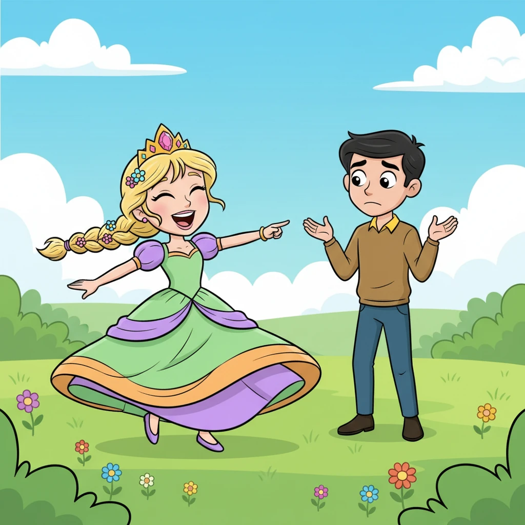 Leela, with a graceful twirl, approached Aarav, her laughter still bubbling. She pointed a delicate finger at his predicament, finding the scene utterly hilarious. Aarav, though embarrassed, couldn't help but be struck by her radiant beauty and infectious joy.