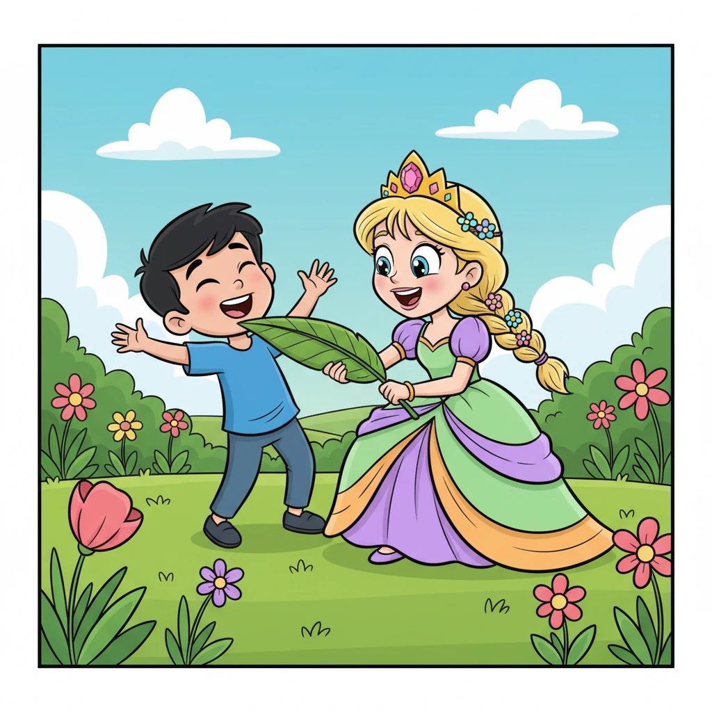 She picked up a long, feathery leaf from the ground and began to gently tickle his chin. Aarav squirmed, a surprised chuckle escaping him despite himself. His initial indignation began to melt away, replaced by a sense of playful challenge.