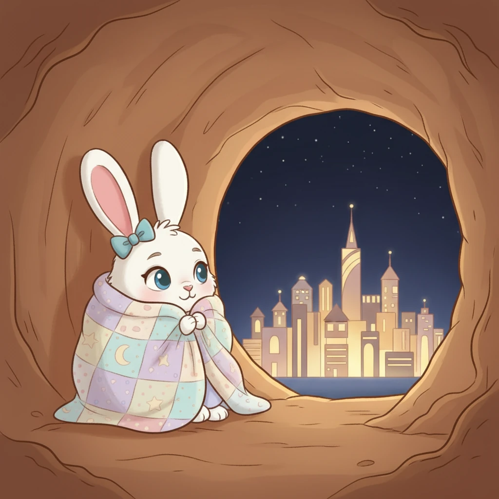 Once upon a time, in a cozy little burrow, lived a sweet bunny named Lily. She loved her soft, warm blanket more than anything.