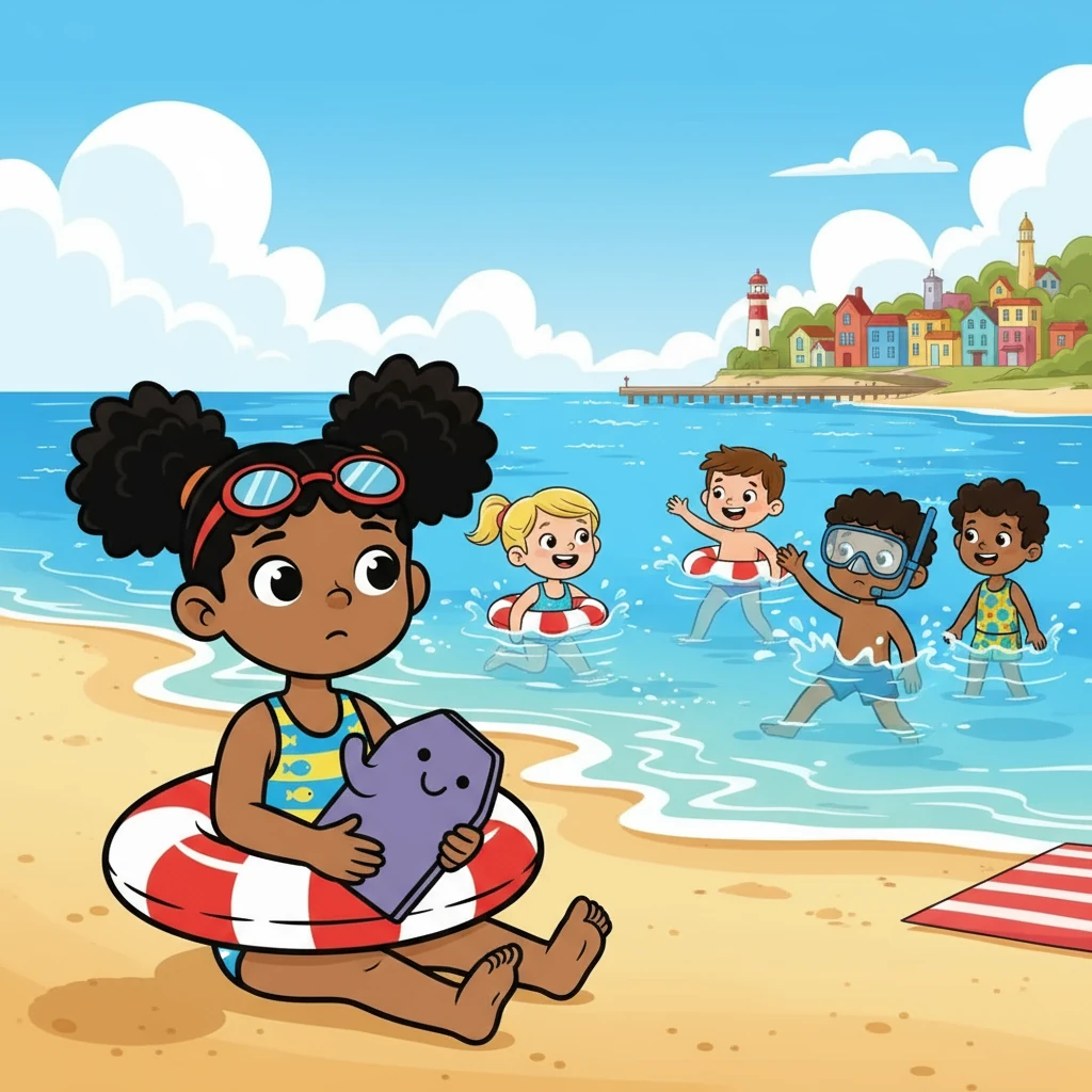 Once upon a time, in a sunny seaside town, lived a little girl named Gia. Gia loved the beach, but she was afraid of the water. She would sit on the sand, watching other children swim, wishing she could join them.