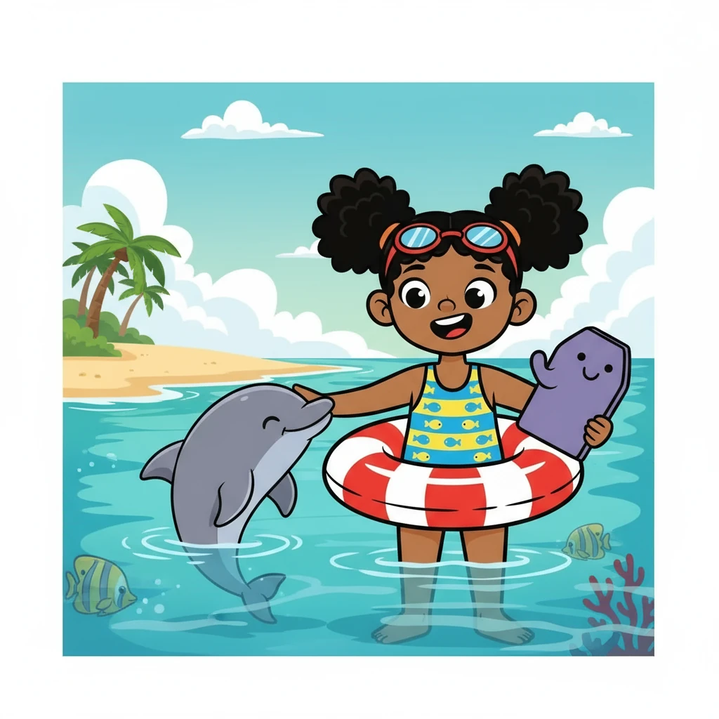 Suddenly, a small, playful dolphin swam up to Gia. It nudged her gently, as if encouraging her. Gia giggled and reached out to touch its smooth skin. She felt a surge of joy and confidence.