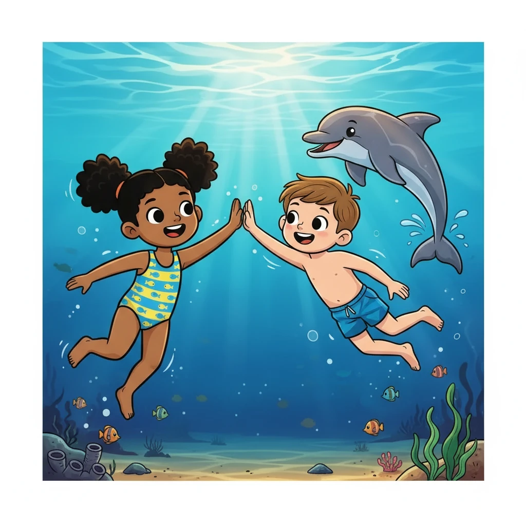 Gia swam with Leo and the dolphin for what felt like forever. When it was time to leave, she wasn't scared anymore. Gia realized that facing her fear had opened a whole new world of fun and friendship, and she couldn't wait to swim again.