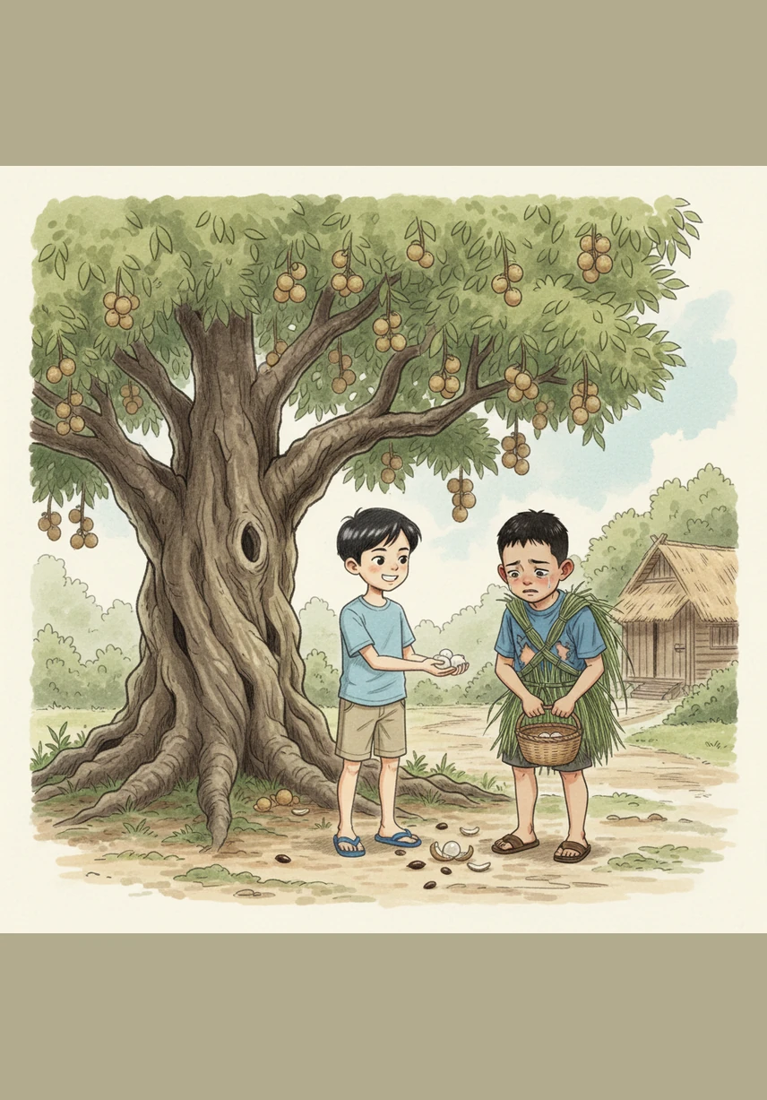 在一棵巨大的龙眼树根部，煜煜发现了一个庞大而诡异的黑影。它披着厚厚的草叶衣服，在月光的映照下，影子被拉得又长又吓人。