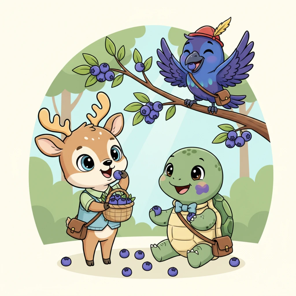 They cheered with delight, their eyes sparkling as they feasted on the sweet, plump blueberries. The berries tasted even better because they had worked together to reach them, a delicious reward for their clever teamwork.