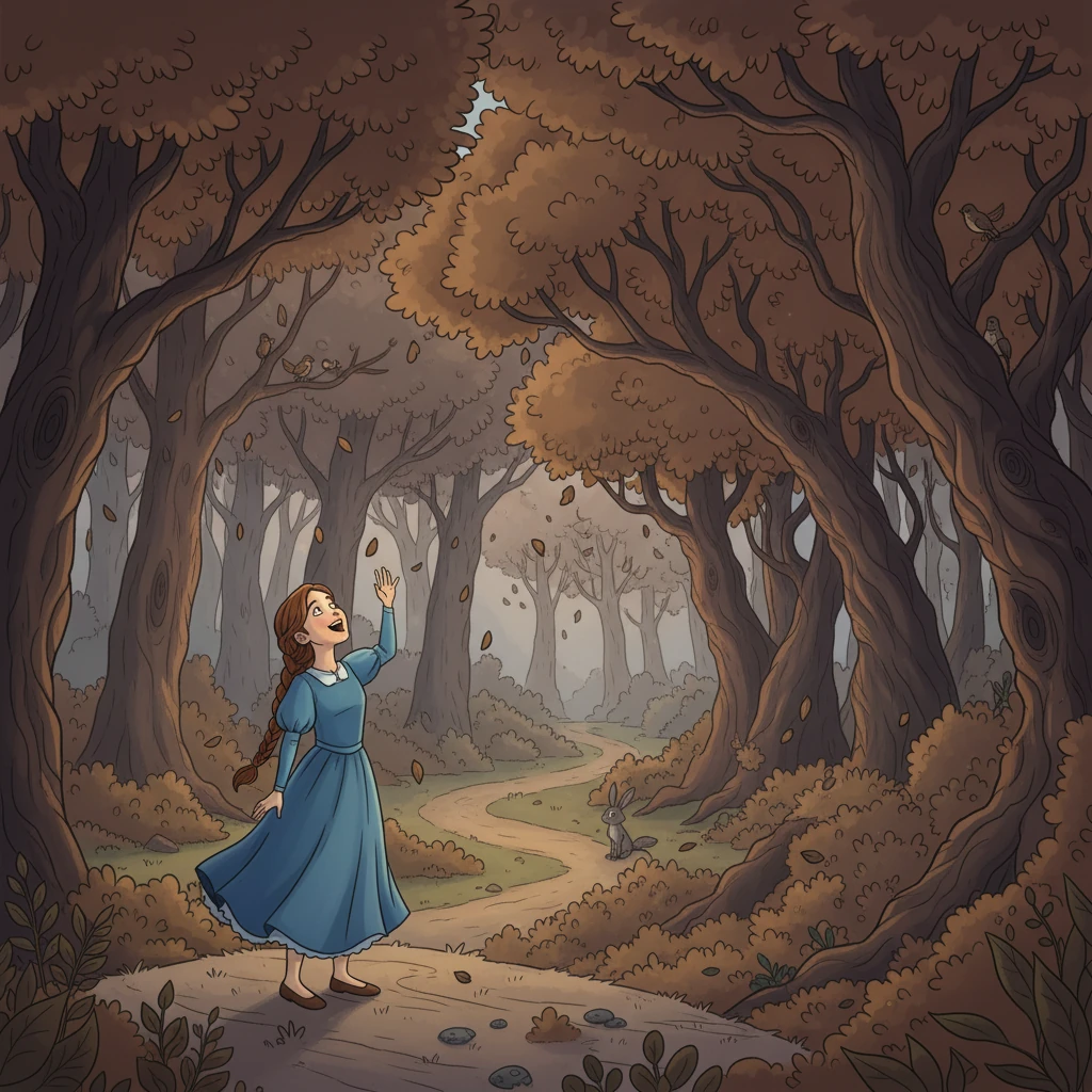 One day, the woods began to weep, its leaves turning a sickly brown. The animals grew quiet, and the village felt a strange sadness. Elara knew something was wrong and decided to venture into the woods.