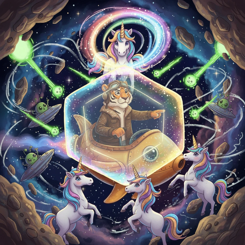 The unicorns, using their magic, created a shimmering shield to protect Raja and his ship. Luna created a dazzling light show to confuse the aliens. Raja and the unicorns worked together bravely.