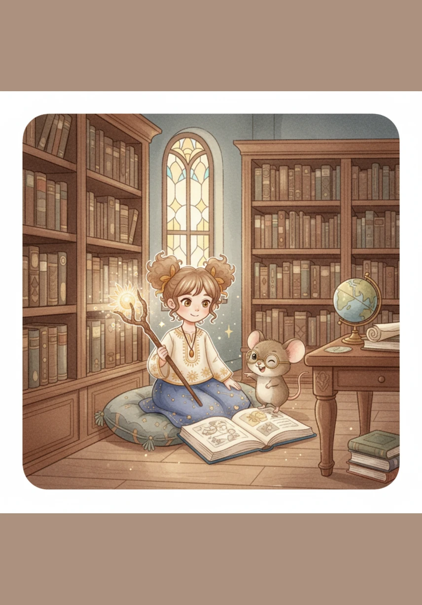Back in the quiet library, Leona laughed at the story while the magical book whispered that every page holds a secret for those who read carefully. The glowing blue book began to settle, its magic fading back into the paper as the story came to an end.