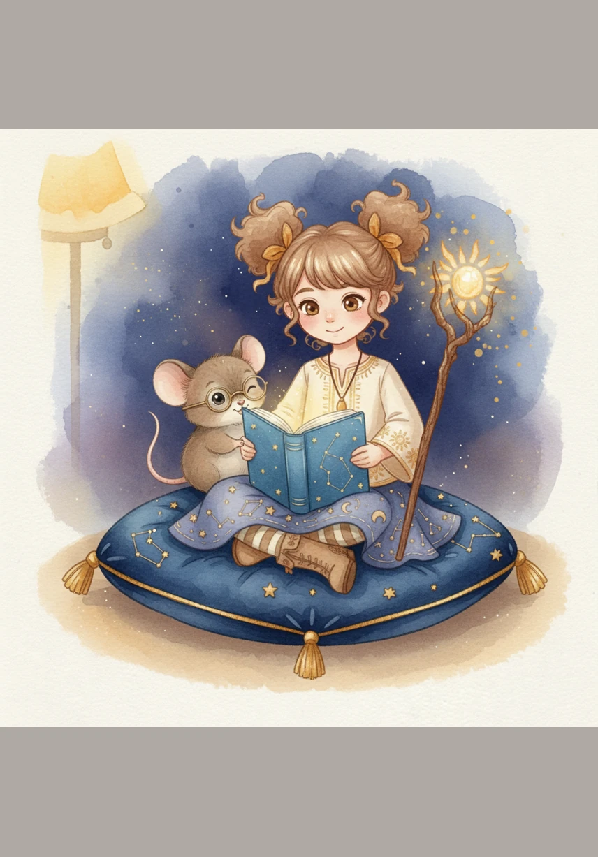 Leona closed the book with a smile, but as she turned to leave, she spotted a real tiny mouse peeking from behind a nearby bookshelf. The mouse was holding a small piece of a cookie and gave her a quick, knowing wink before scurrying away into the shadows.