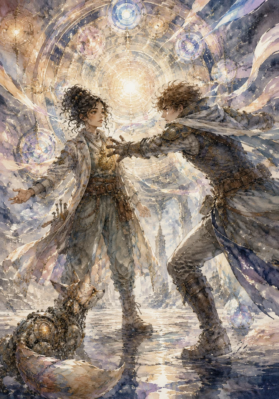 Reaching the heart of Chronia, Esha stood before the Great Chronos Matrix, a magnificent, glowing nexus of energy that connected all timelines. Malrik made a desperate final strike to seize the watch, but Esha realized that fighting him wasn't about brute force, but about accepting the chaotic, unstoppable flow of time.