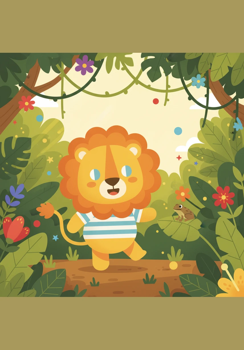 The cover page features a friendly lion named Leo waving hello, surrounded by large tropical leaves and the bold title My Jungle Animal Coloring Book. The art is simple black-and-white line art with thick outlines and plenty of white space for coloring.