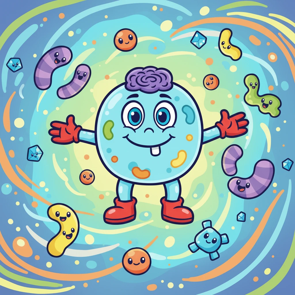 Cell-E, a bubbly cell, woke up in a vast, colorful world. Around her swirled the Cytoplasm Crew, a team of helpful molecules. She felt a thrill of excitement for her daily adventures in the cell.