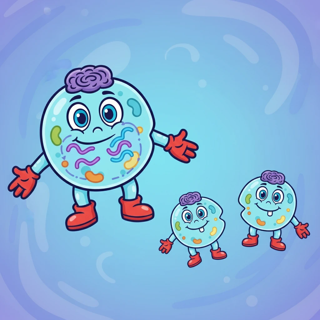 Cell-E then learned about cell division, a process called mitosis. They watched the chromosomes duplicate and the cell split into two. It was a fascinating experience.