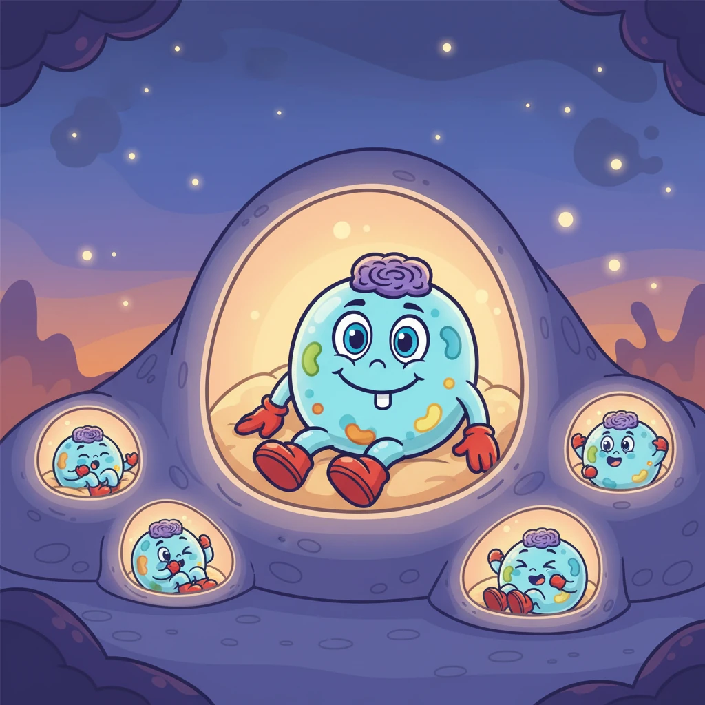 As the day ended, Cell-E and her crew returned to their cozy spots. They were ready for another day of exploration. Cell-E felt grateful for her adventures.