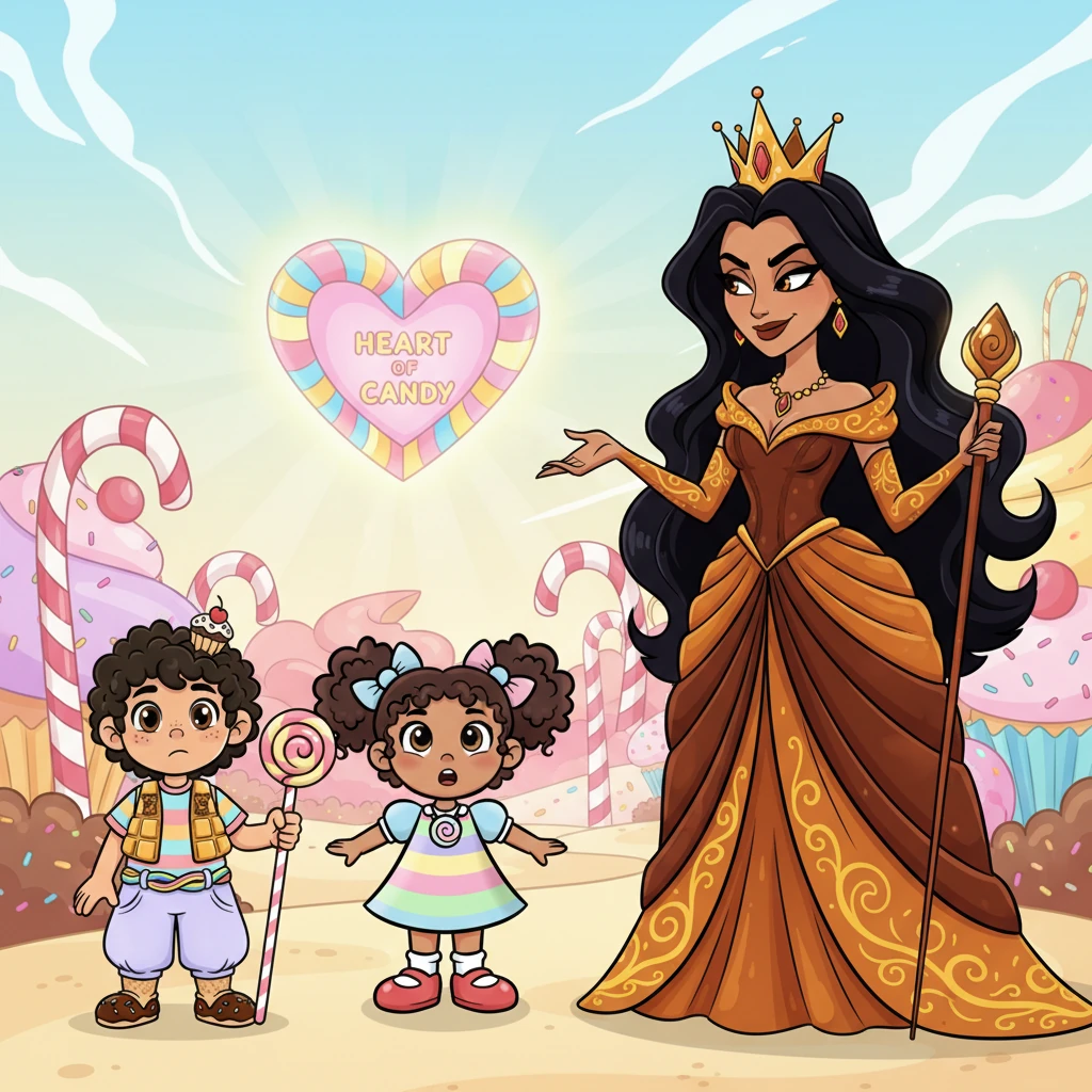 El trío de amigos se encuentra con la elegante Reina Melaza, una figura imponente con una mirada astuta. Su voz es suave y dulce como el jarabe, pero sus palabras revelan un deseo egoísta de apoderarse del Corazón de Caramelo para gobernar todo el mundo. Ella cree firmemente que la dulzura debe obedecer solo a ella, no ser compartida libremente.