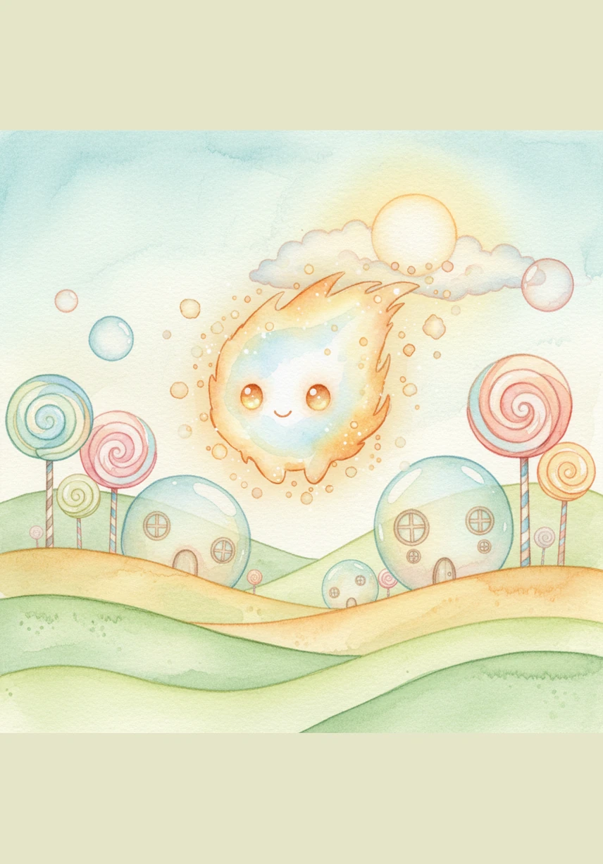 Pip lives in the Kingdom of Curves, a place where everything is perfectly round and rolling. The houses are giant translucent bubbles, and the trees look like colorful, swirling lollipops standing on soft, round hills.