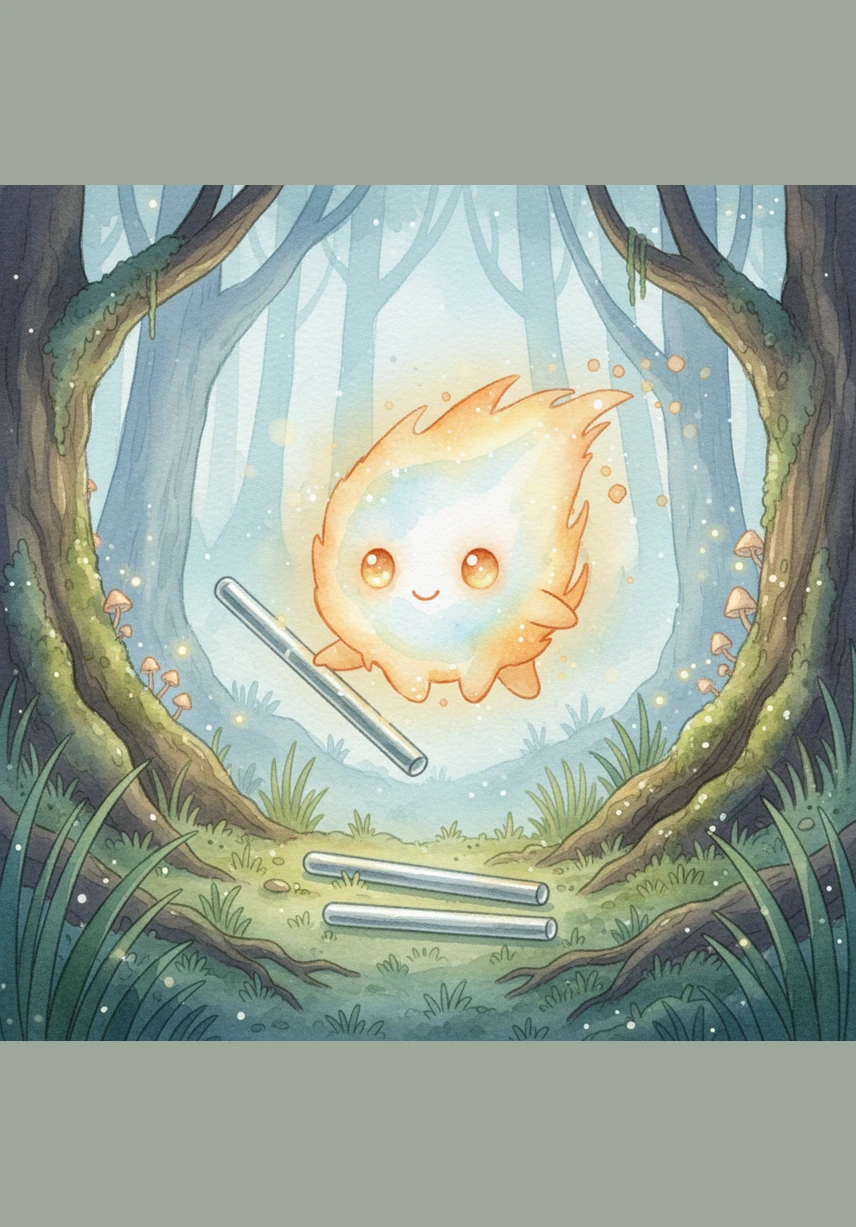 One day, Pip explores a deep magical forest filled with glowing mist and finds three mysterious silver sticks hidden in the grass. He picks them up, wondering if these straight objects can help him find the stillness he seeks.
