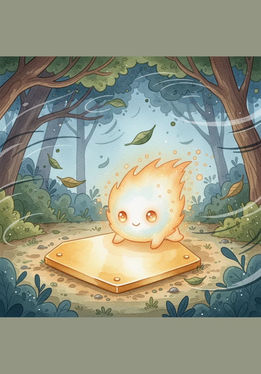 A heavy wind blows through the forest and Pip presses down on the new golden shape with all his might. To his surprise, the shape does not bend or roll away; it stays perfectly still and strong under the pressure.