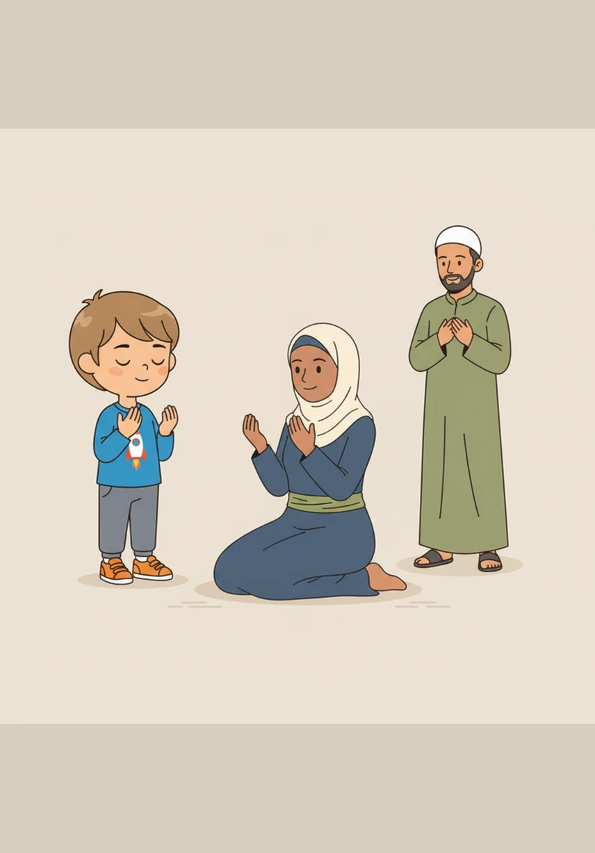 Closing his eyes, Adam imagines himself wearing white clothes and walking around the Kaaba under a clear blue sky. He tells his mother with a determined smile that when he grows up and becomes strong, he wants to take that special journey too.