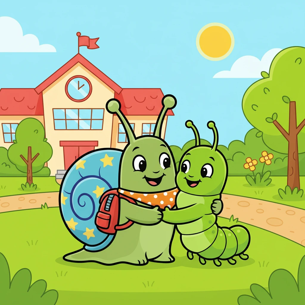 Kabuk adında sevimli bir salyangoz ve Tırtıl adında neşeli bir tırtıl, okulda çok iyi arkadaşlardı. Kabuk, Tırtıl'ın her sabah onu okulda görmeyi dört gözle beklediğini bilirdi. Tırtıl, Kabuk'u gördüğü anda ona sarılmak için sabırsızlanırdı.