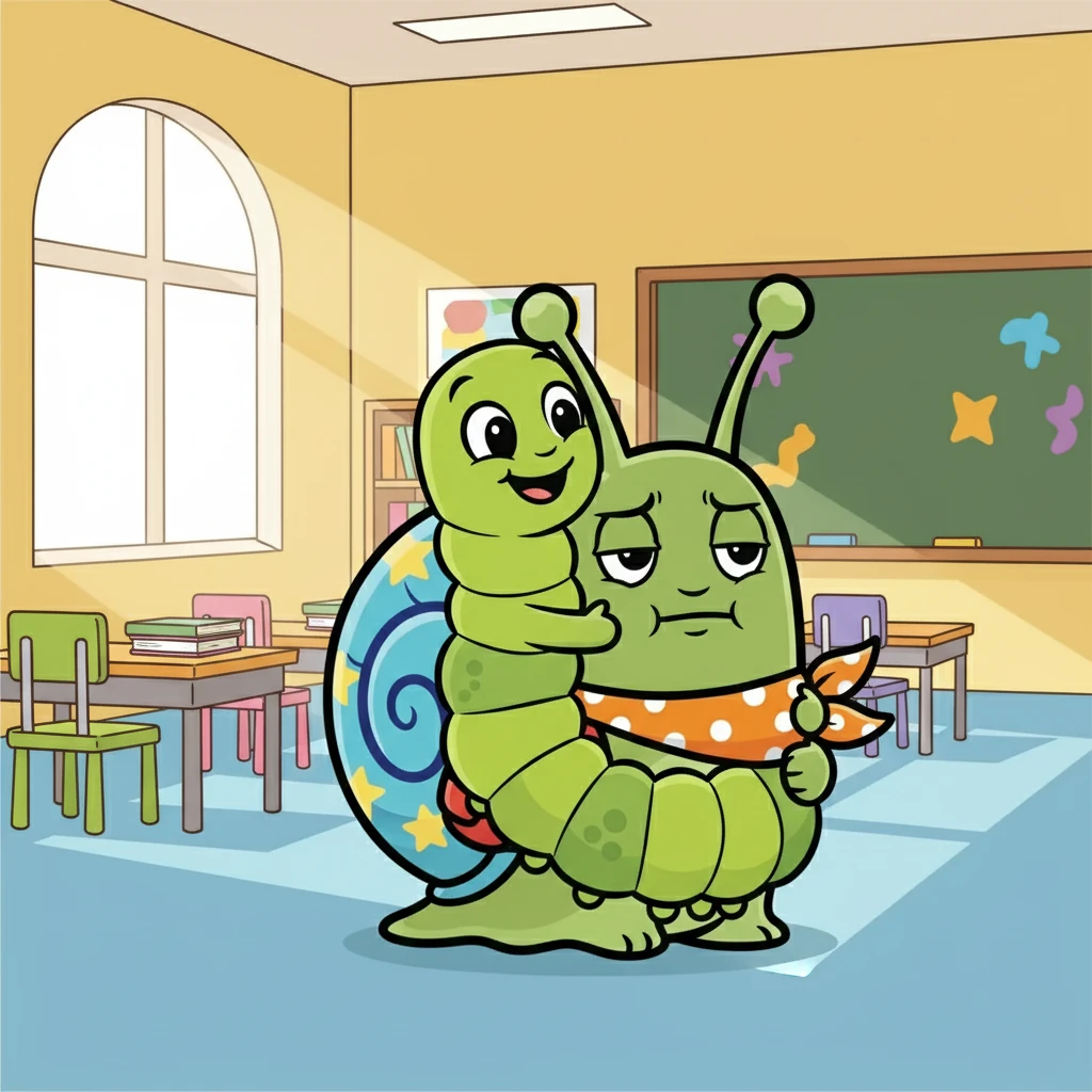 Her sabah, Tırtıl sınıfa gelir gelmez Kabuk'a koşar ve ona sıkıca sarılırdı. Kabuk, bu sarılmalardan bazen rahatsız olurdu. Ama arkadaşını kırmamak için bir şey söylemeye çekinirdi.