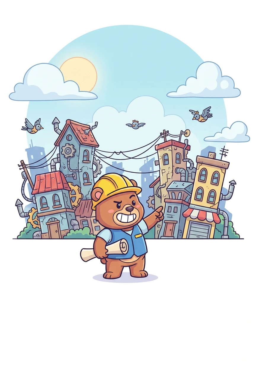Archi the architect stood before a chaotic cityscape, filled with outdated systems and tangled wires. He knew he had a big job ahead of him: to modernize everything!
