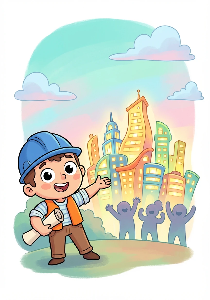 Archi stood back and admired his creation. The city glowed with vibrant colors, and everyone cheered for the architect who had brought it into the future. He knew his adventure was just beginning!