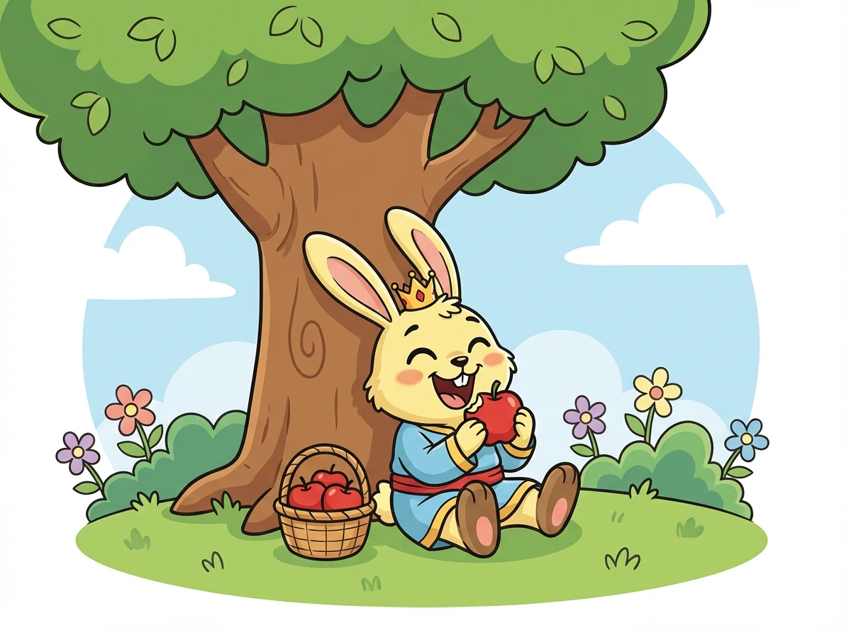 جلس الجميع تحت شجرة كبيرة. بدأوا يأكلون التفاح وهم يضحكون ويمرحون.