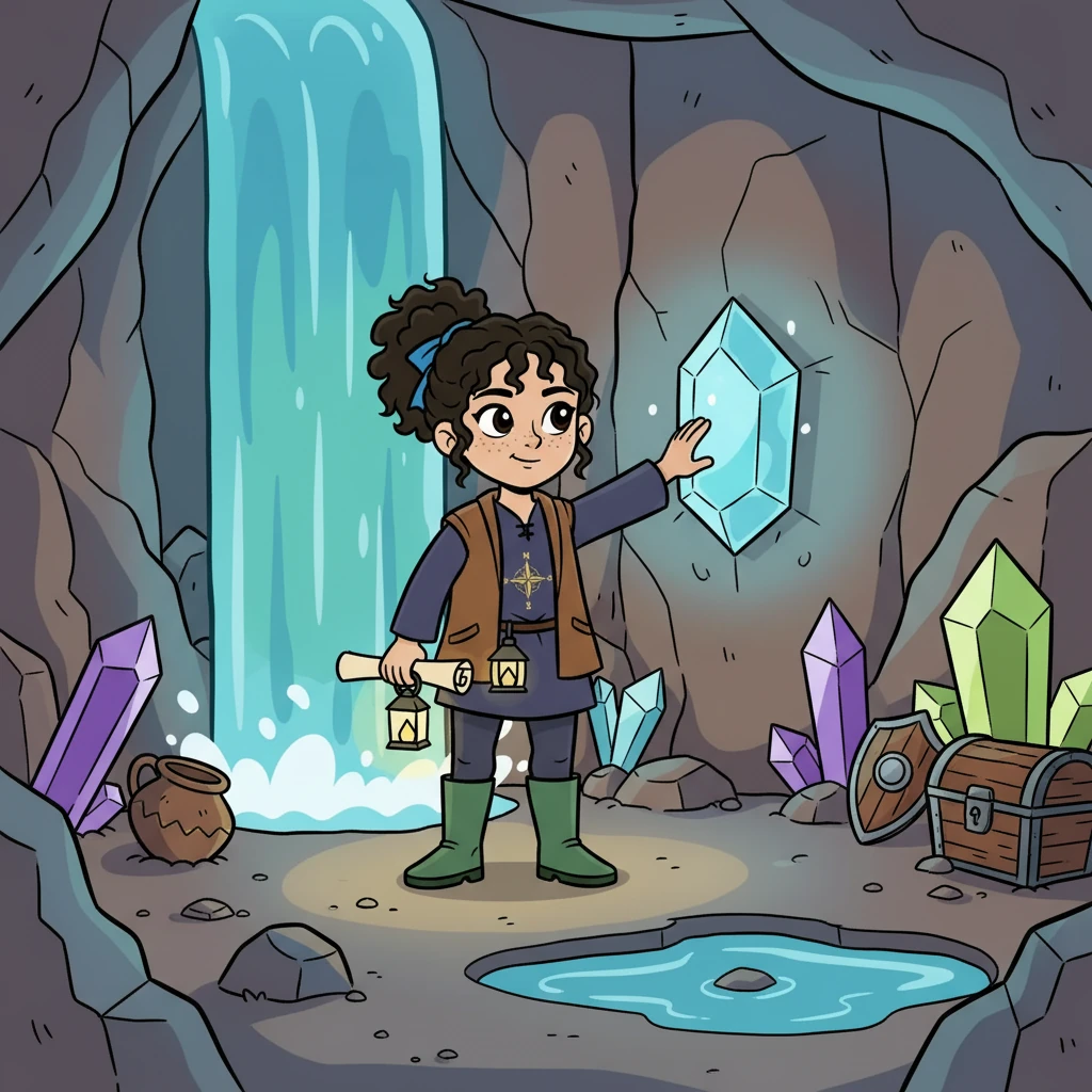 A hidden cave revealed itself, its entrance concealed by a waterfall. Inside, glowing crystals illuminated a chamber filled with forgotten artifacts. Elara felt a powerful connection to the place.