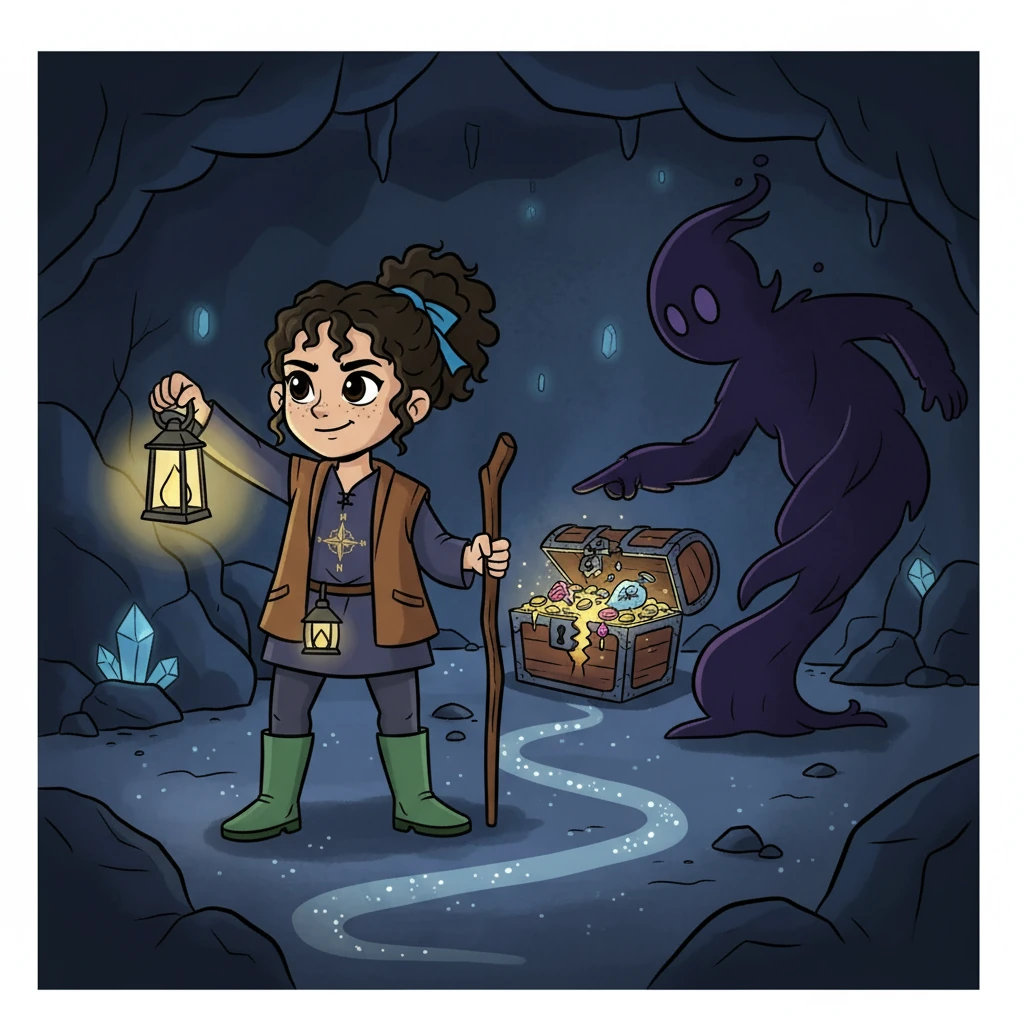 She confronted the source of the curse: a shadowy figure guarding the treasure. Using her wit and courage, Elara outsmarted the figure and secured the treasure, unknowingly breaking the curse.