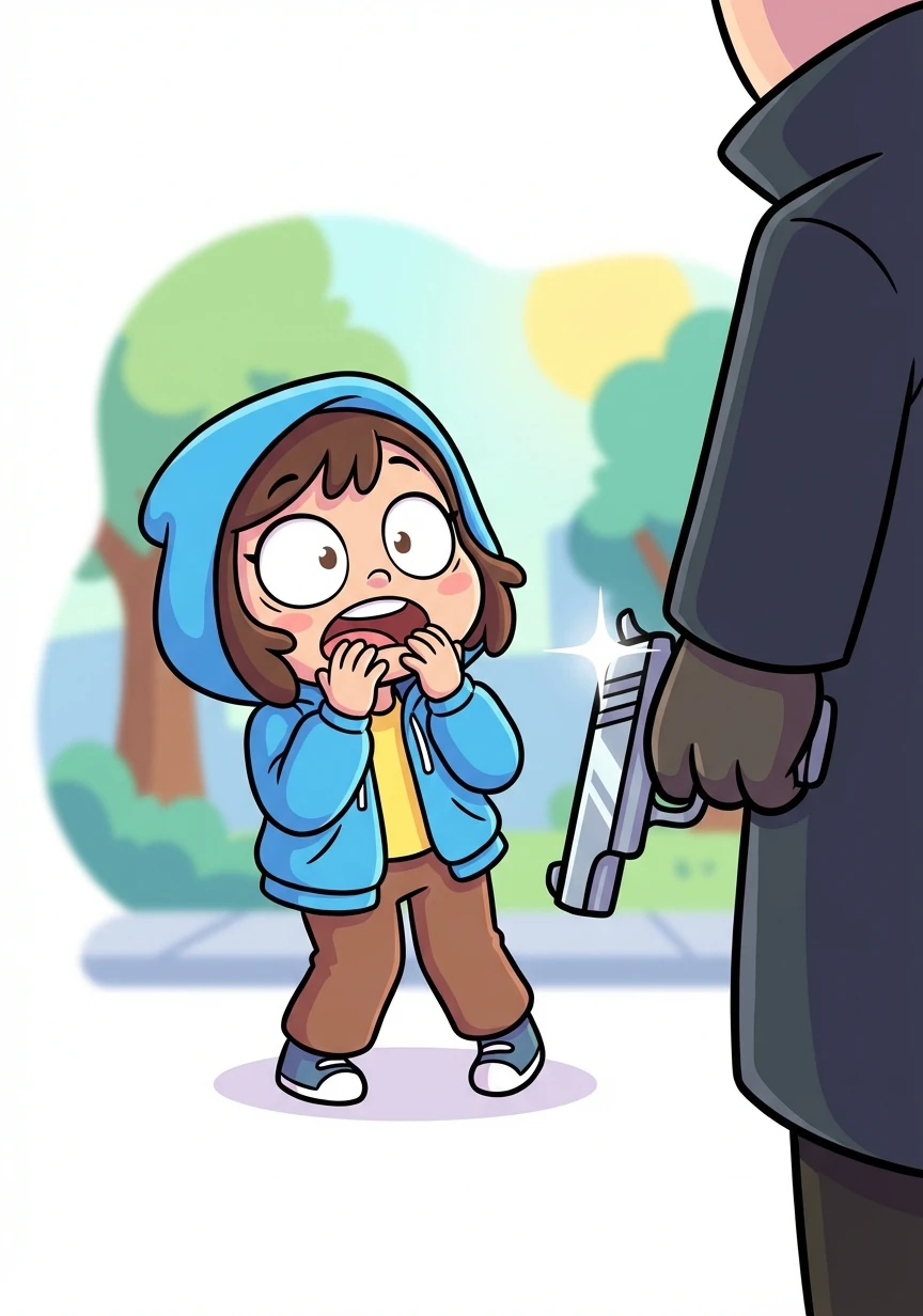 Akari's eyes widened in alarm as she noticed the glint of metal in the man's hand – a gun.