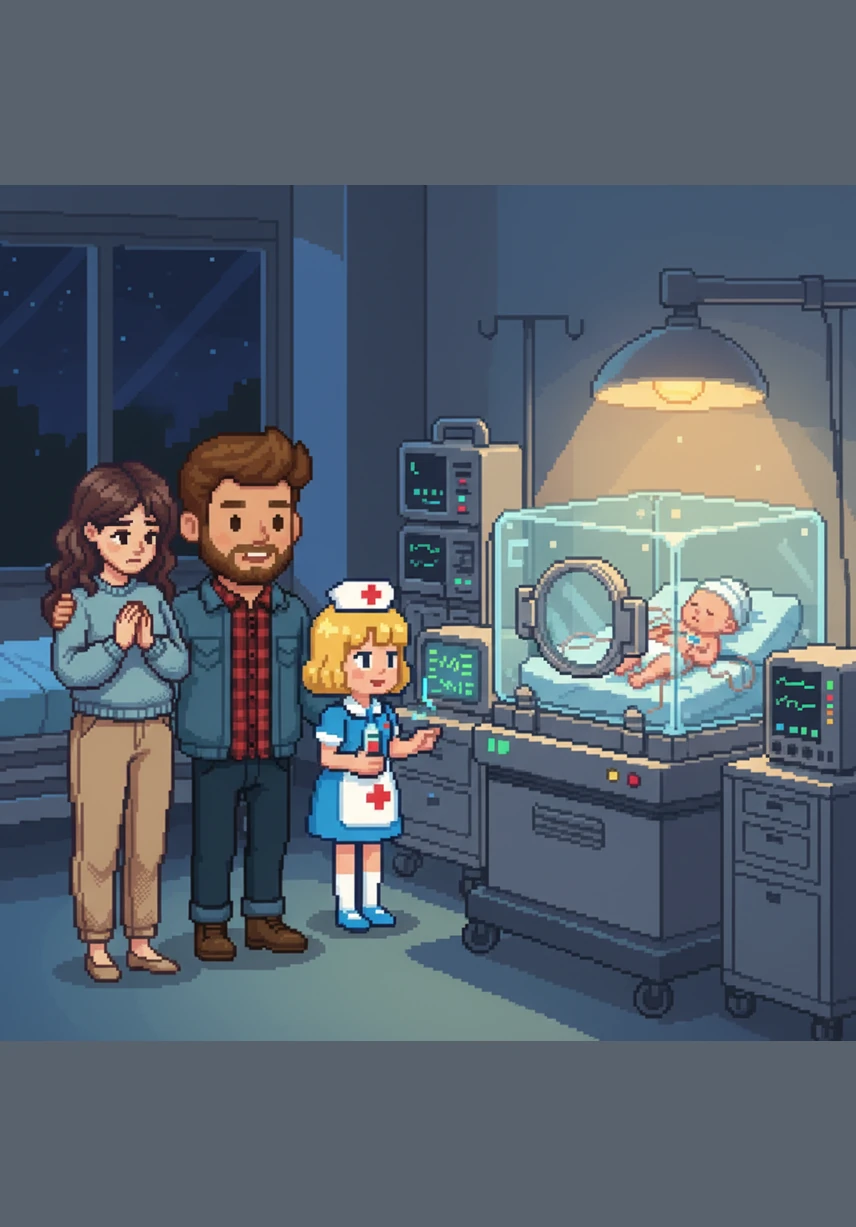 In a quiet room filled with soft blue lights and humming machines, Sarah and Mark stand beside a glass incubator. Inside, their tiny baby boy, Leo, sleeps under a warm light, looking smaller than they ever imagined.
