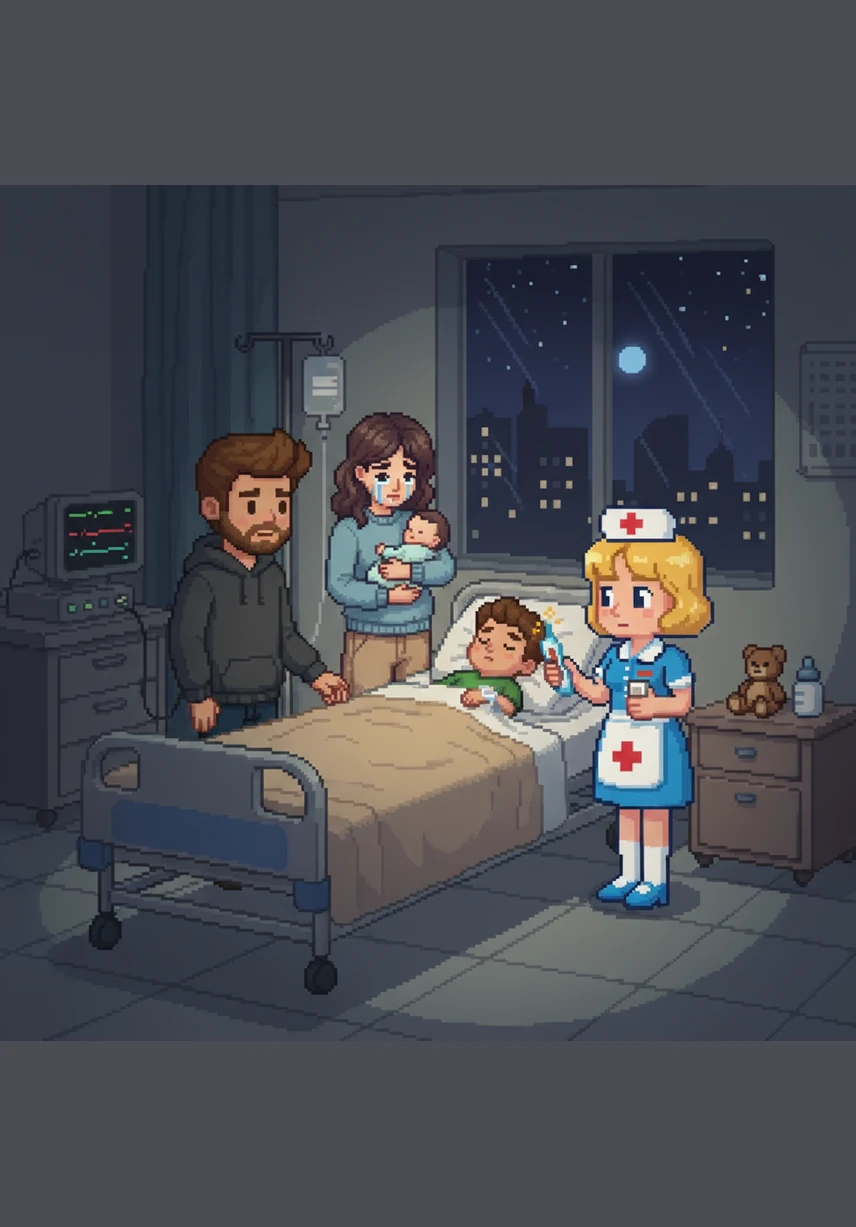A kind nurse named Maya walks over with a gentle smile, noticing the worry on the parents' faces. She speaks softly, telling them that it is okay to feel scared and that many parents feel exactly the same way.