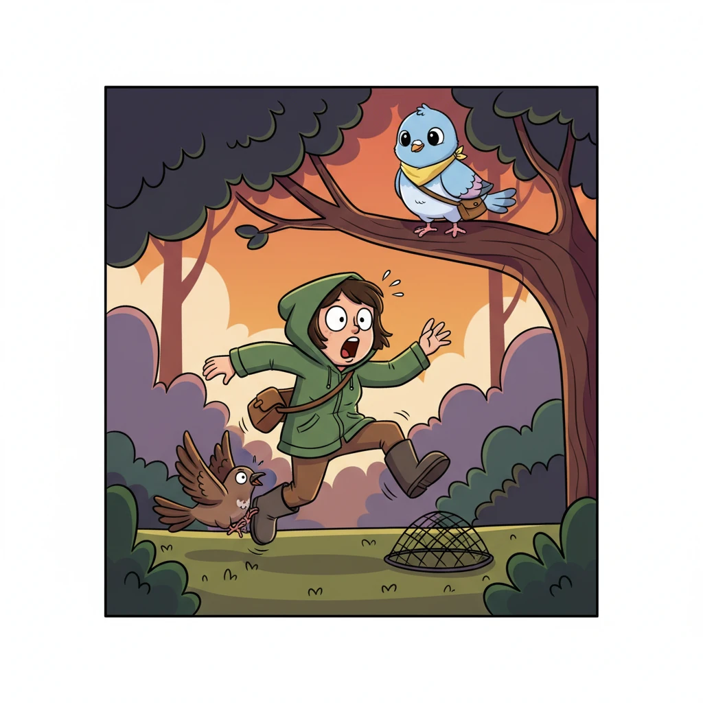 Antonia saw the hunter's sneaky plan. Remembering Pip's kindness, she bit the hunter's foot.