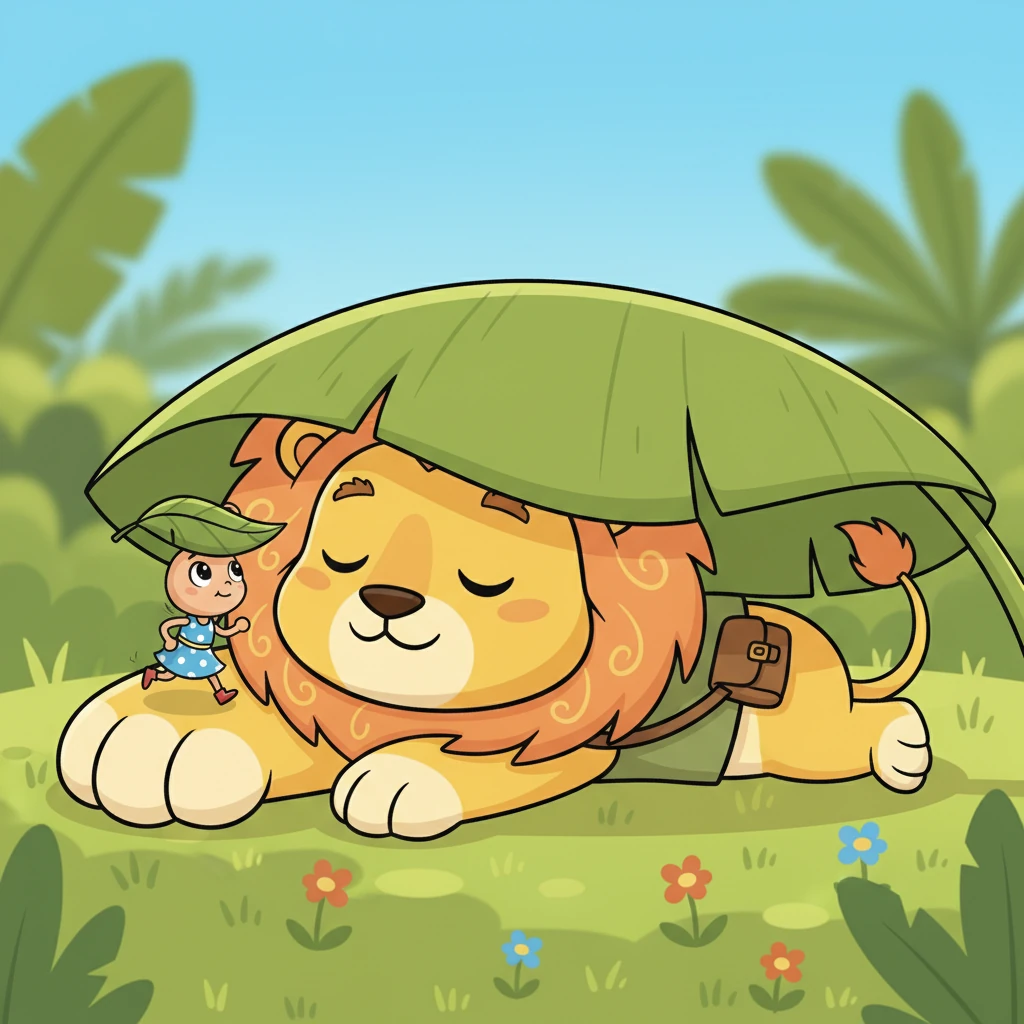 Um dia ensolarado, enquanto Leo cochilava sob uma folha gigante de bananeira, uma minúscula formiga, chamada Pipoca, estava muito ocupada com suas tarefas diárias. Ela carregava uma folhinha quase tão grande quanto ela e, sem perceber, correu diretamente sobre a enorme pata de Leo.