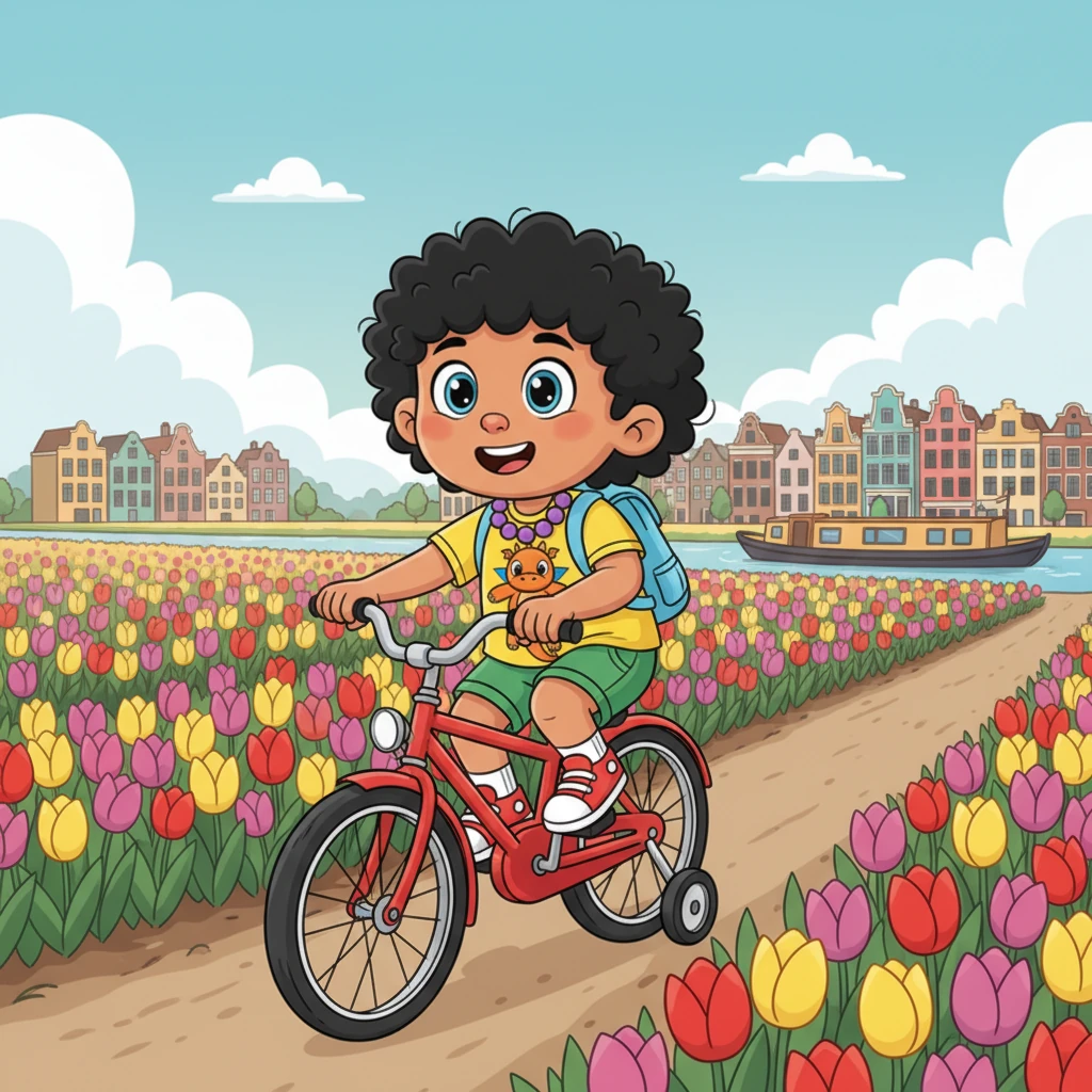 In the beautiful city of Amsterdam, five-year-old Samar loved cycling past fields of bright, cheerful tulips. His days were filled with the calm rhythm of canals and the happy sounds of preschool. He felt safe and joyful in his familiar Western world.