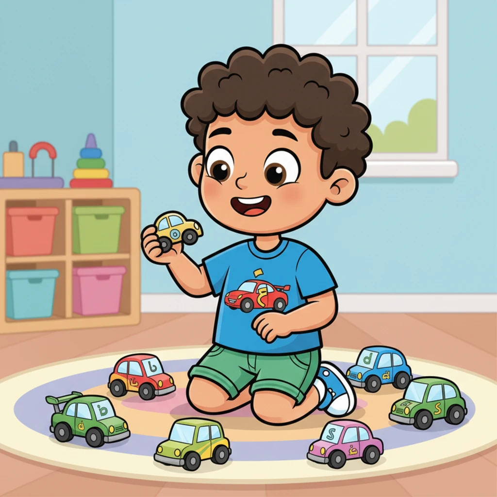 الآن، عندما يلعب فارس بسياراته، فإنه لا يرى مجرد ألعاب. يرى الحروف في كل مكان: في شكل المصابيح الأمامية، وفي زوايا النوافذ، وفي الملصقات الصغيرة. لقد أصبحت الحروف جزءاً من عالمه المليء بالسيارات.