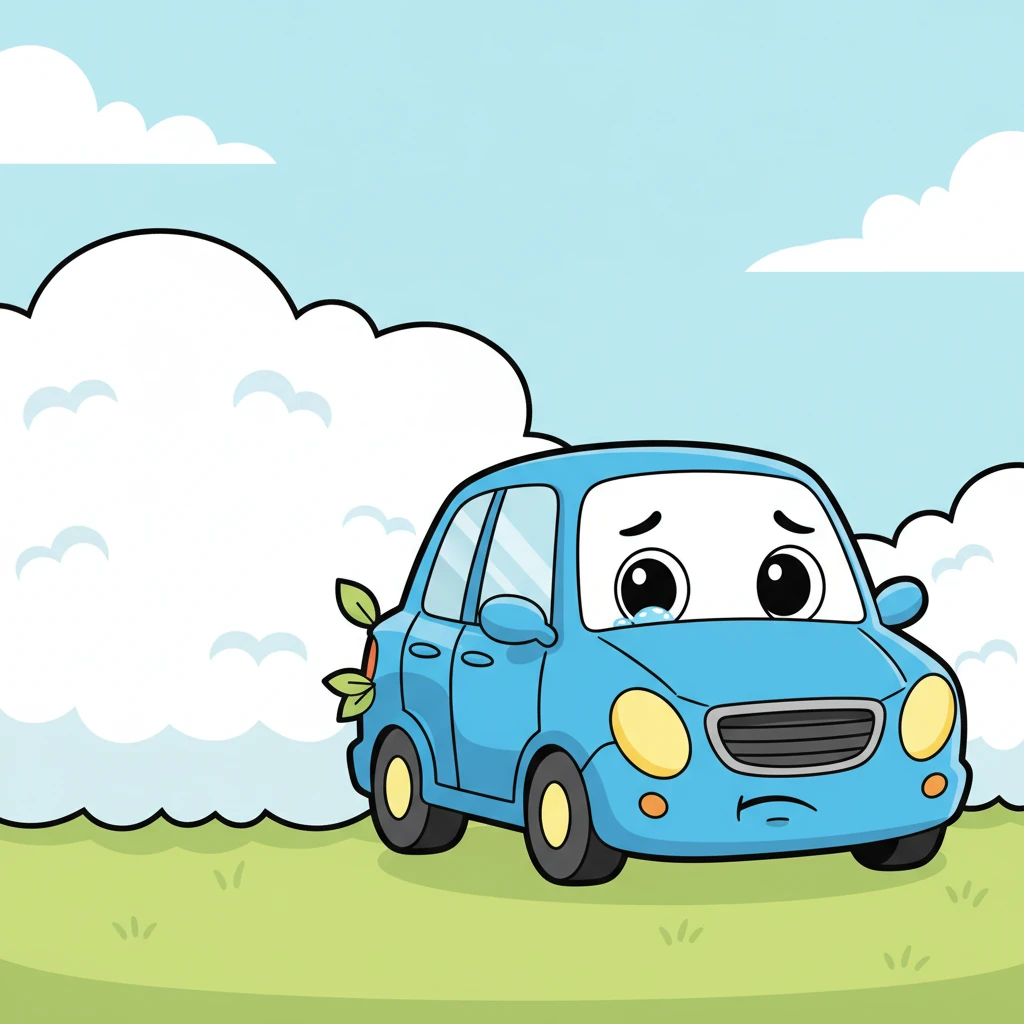 One afternoon, while trying to park perfectly near a giant, fluffy cloud-shaped bush, Zoomy heard a small 'thump!' A tiny frown appeared on his grille as he realized his right back fender had bumped the bush, leaving a little dent and a scuff.