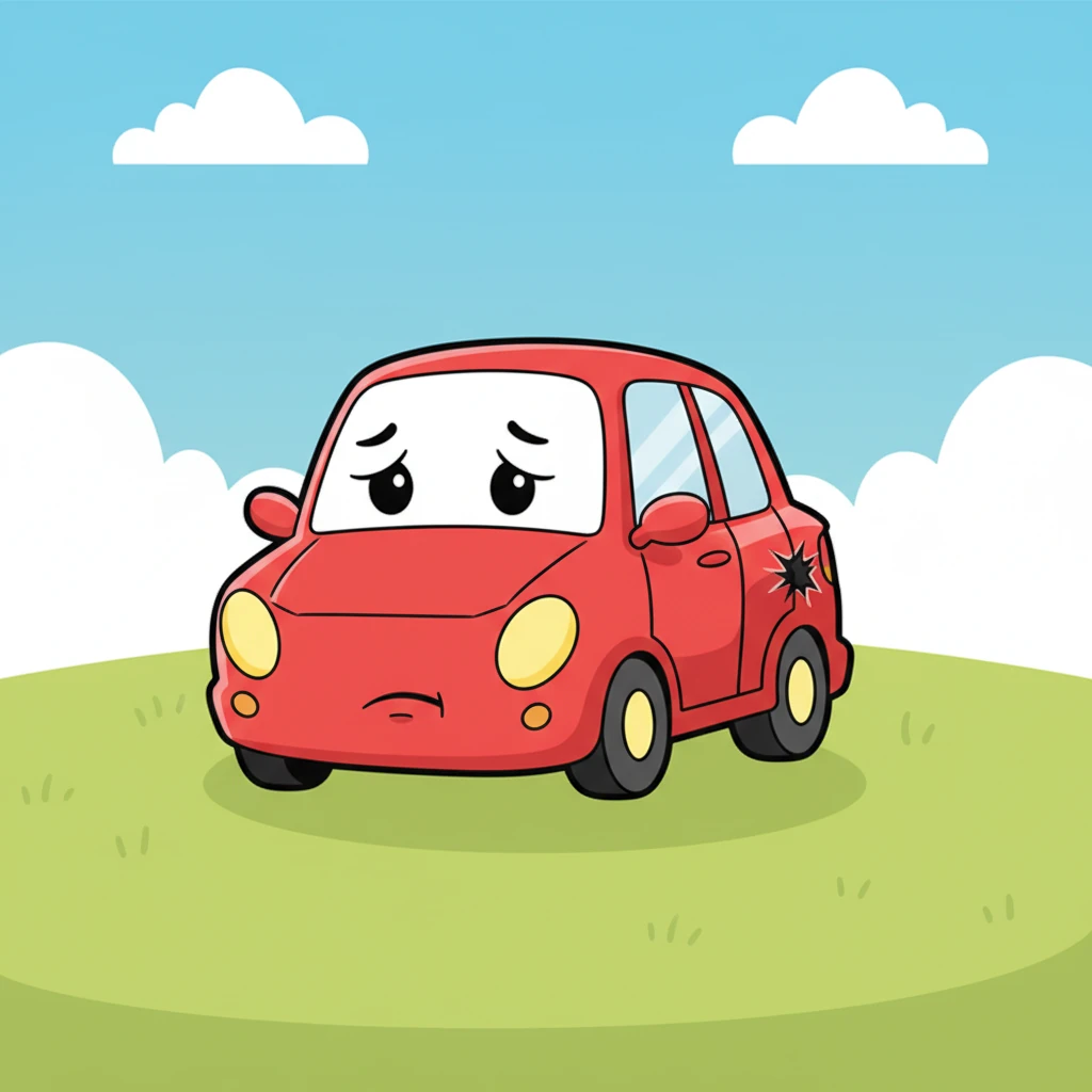 Zoomy’s usually bright smile sagged, and his headlights drooped a bit, reflecting his sadness. He looked over his shoulder at the small boo-boo on his shiny red paint, feeling a little less zip in his tires.