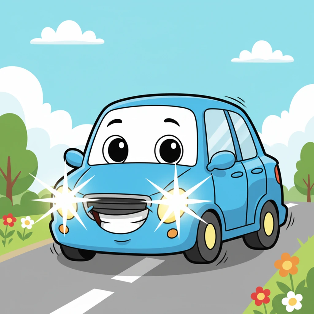 Zoomy gasped with joy, his headlights beaming brighter than ever, and his grille stretched into the biggest, happiest smile. He wiggled his wheels excitedly, feeling brand new and ready to zoom again.