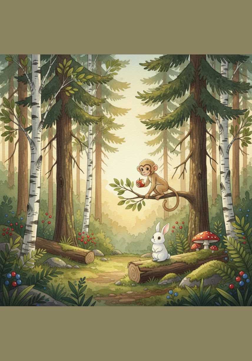 The forest was a quiet and beautiful place, filled with the scent of pine and the gentle rustle of leaves. Chintu loved to hop around every day, exploring the hidden paths of his lush home.