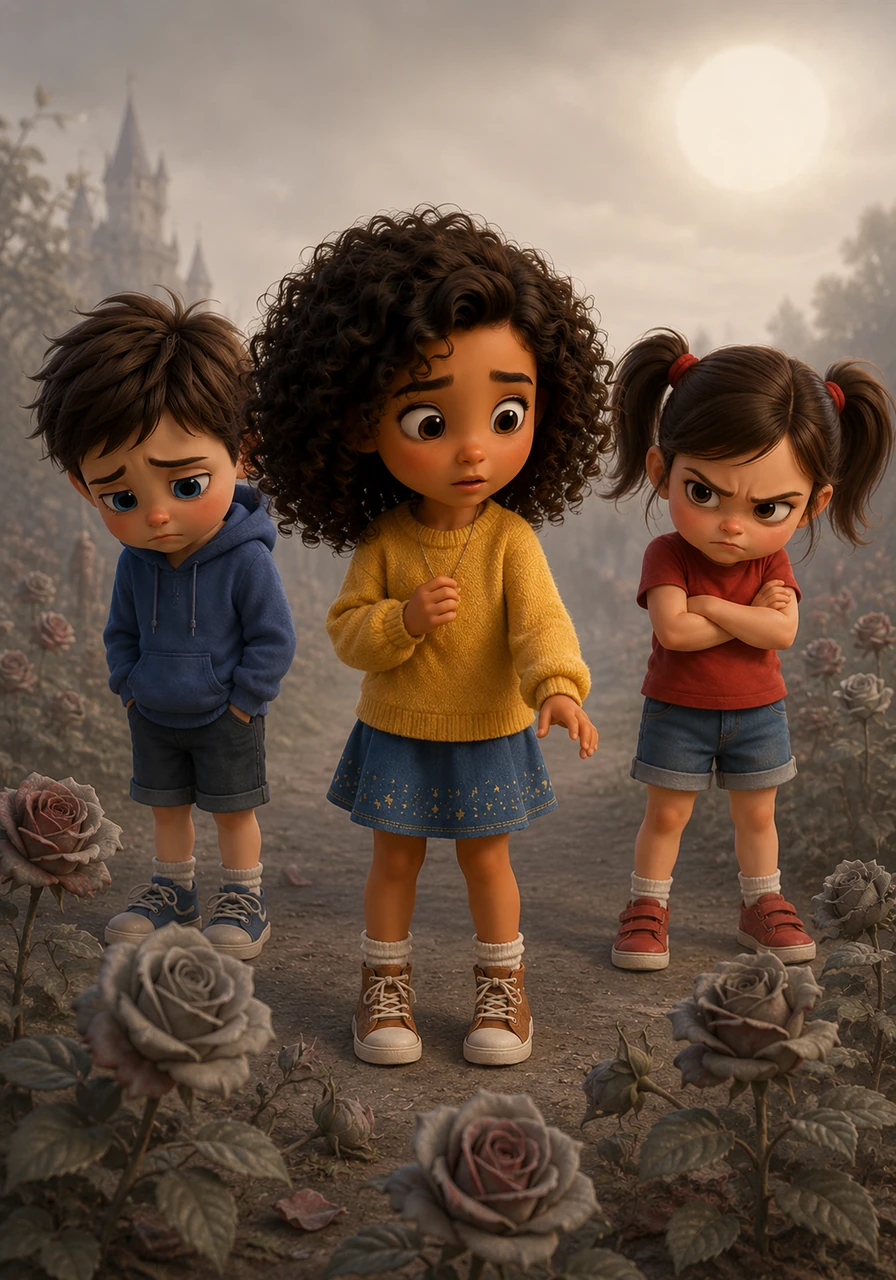 One morning, Lumi noticed that the bright yellow sun looked pale and the red roses were turning a dusty grey. The world was losing its magic, and the vibrant colors were fading away into a dull, quiet mist.
