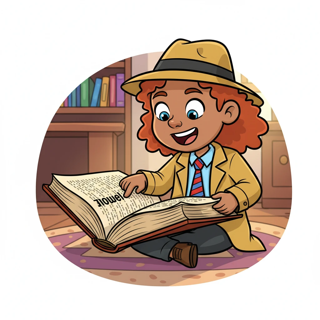 With a giggle, Lexi pulled the giant book open, revealing pages filled with tiny, serious-looking words. Her finger traced a particularly long word: "Homicide." She tilted her head, a puzzled expression on her face, wondering what it meant.