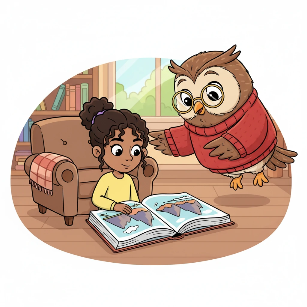 Grandpa Leo, a wise old owl with spectacles perched on his nose, gently chuckled. He swooped down from his armchair, his feathery wing resting on the page. "Ah, Lexi, some words are like very tall, serious mountains, meant for grown-ups to explore with great care."