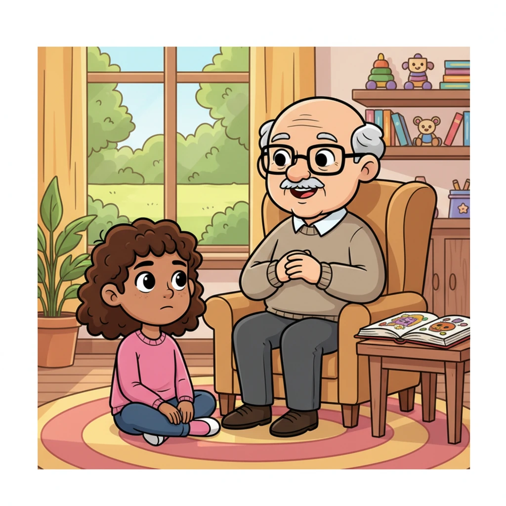 "This word, 'Homicide,' describes a very big, very sad grown-up problem about how important it is to keep everyone safe and never, ever hurt others deeply," Grandpa Leo explained softly. His voice was kind but firm, conveying the seriousness of the topic.