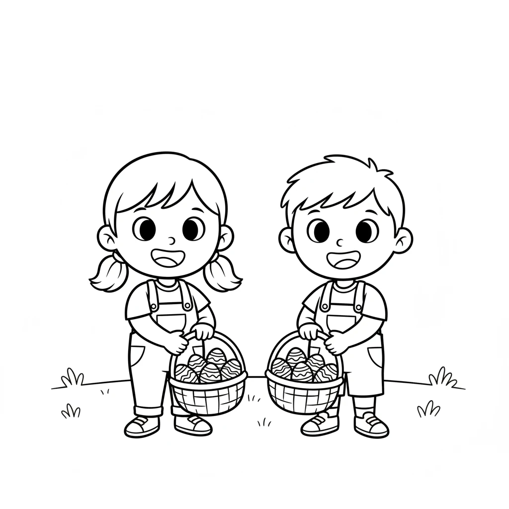 Their baskets are now overflowing with eggs of every color. Barnaby and Rosie beam with pride at their wonderful collection.