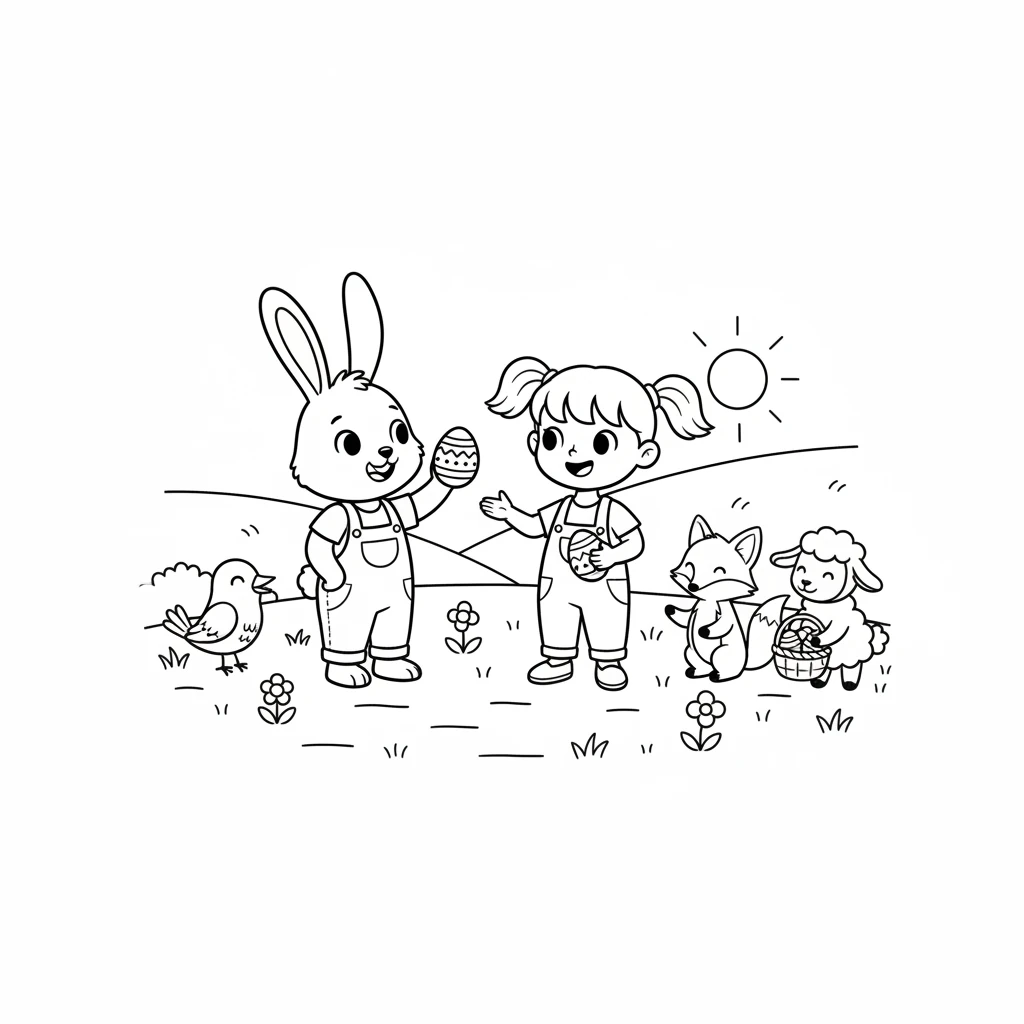 Barnaby and Rosie decide to share their amazing eggs. They gather with other happy animal friends in a sunny meadow.